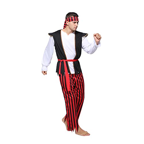 Wiclin Capitán de vestuario pirata masculino adulto vestuario de Halloween masculino vestuario pirata fiesta S/M