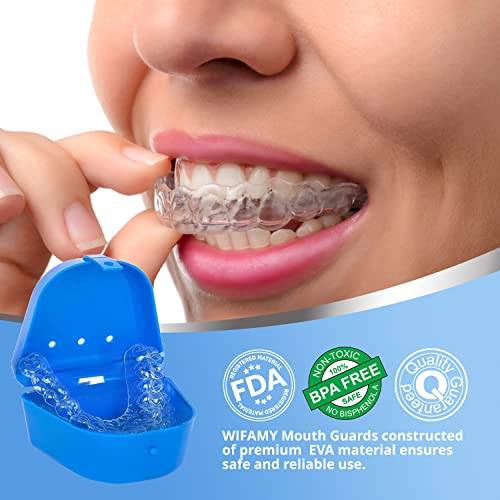 Wifamy Protector bucal para apretar los dientes por la noche, deportivo deportivo, bandeja de blanqueamiento, incluye 4 protectores regulares y 2 resistentes