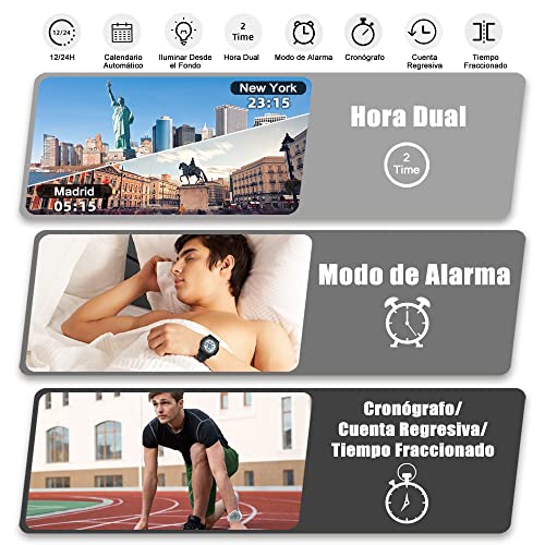 WIFORT Reloj Digital Impermeable con Cronómetro Alarma Cuenta Atrás Doble Hora, Ultra-Delgado Super Pantalla Gran Angular Digital Relojes de Pulsera para Hombres Mujeres