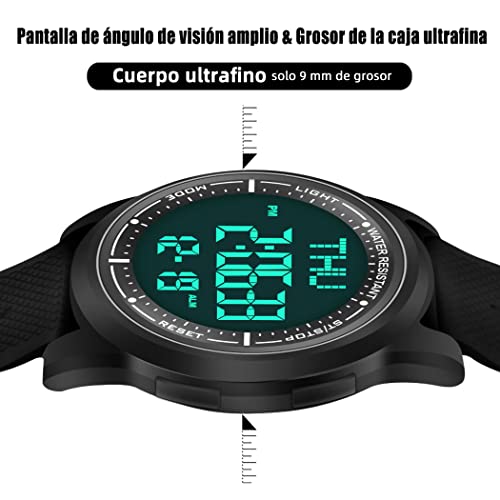 WIFORT Reloj Digital Impermeable con Cronómetro Alarma Cuenta Atrás Doble Hora, Ultra-Delgado Super Pantalla Gran Angular Digital Relojes de Pulsera para Hombres Mujeres