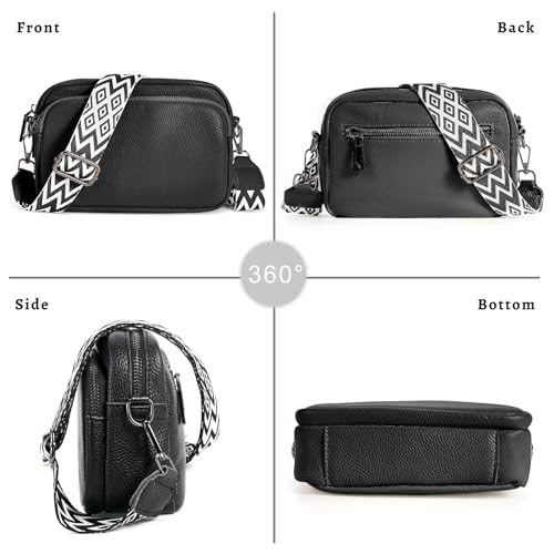 Wikay Bolso Bandolera Mujer Pequeño de Suave Cuero PU, Bolsos Mujer Bandolera para Movil Bandolera Pequeña Mujer con Cremallera y Correa Ajustable Regalos de San Valentín y Navidad (Negro)