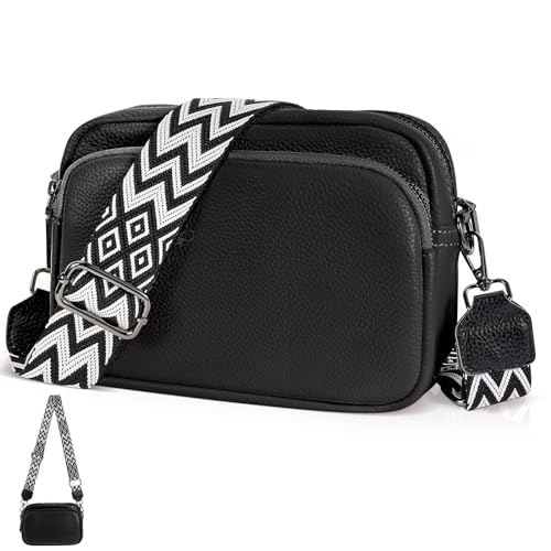 Wikay Bolso Bandolera Mujer Pequeño de Suave Cuero PU, Bolsos Mujer Bandolera para Movil Bandolera Pequeña Mujer con Cremallera y Correa Ajustable Regalos de San Valentín y Navidad (Negro)