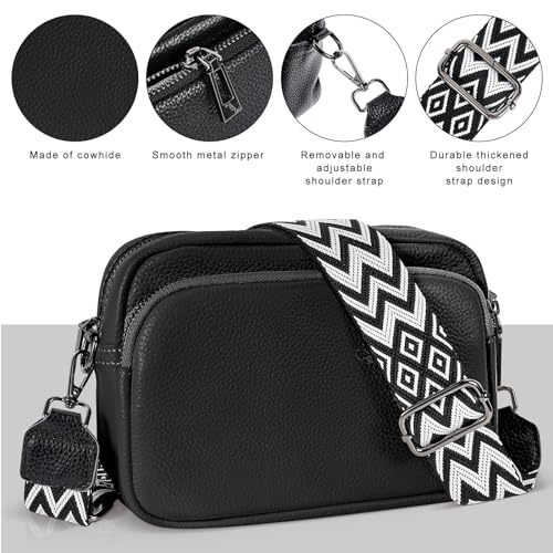 Wikay Bolso Bandolera Mujer Pequeño de Suave Cuero PU, Bolsos Mujer Bandolera para Movil Bandolera Pequeña Mujer con Cremallera y Correa Ajustable Regalos de San Valentín y Navidad (Negro)