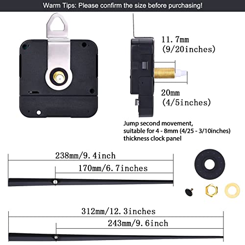 WILLBOND - Movimiento de Reloj de par Alto con 20 mm/0,8 Pulgadas, Longitud del Eje de 243 mm/9,6 Pulgadas, para Reloj de Pared DIY