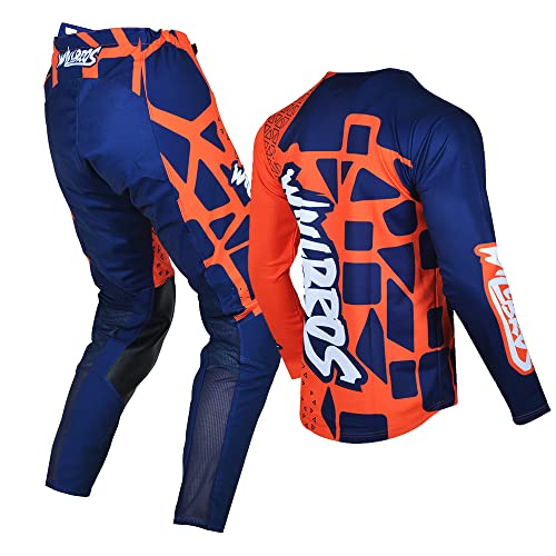 Willbros Pantalones de Jersey Camiseta de Motocross Traje Hombres Mujeres Adulto Offroad Enduro Juego de Motos de Cross Ropa de Carreras Naranja Azul (Jersey M Pants 32)