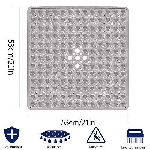 WIMAHA Alfombrilla de Ducha Cuadrada Antideslizante, antimoho, con Ventosa, de Seguridad, para niños, de Goma, con Rombos, Agujeros de Drenaje, 53 x 53 cm