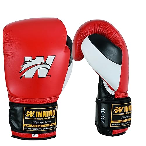 Winning Streak Pro Guantes de Boxeo Muay Thai Entrenamiento, Boxeo Guantes para Sparring Kickboxing Artes Marciales Saco Manoplas de Guantes de Boxeo Training Negro/Rojo (12oz)