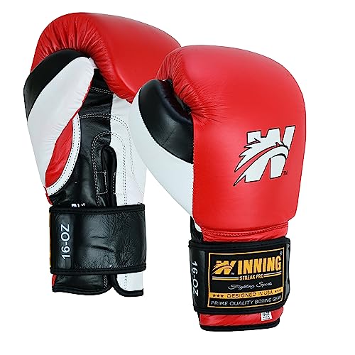 Winning Streak Pro Guantes de Boxeo Muay Thai Entrenamiento, Boxeo Guantes para Sparring Kickboxing Artes Marciales Saco Manoplas de Guantes de Boxeo Training Negro/Rojo (12oz)