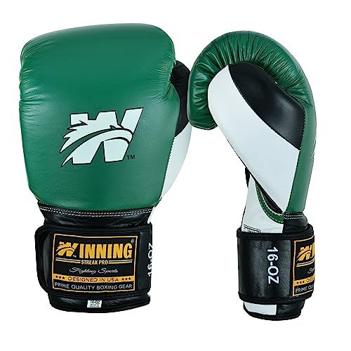 Winning Streak Pro Guantes de Boxeo Muay Thai Entrenamiento, Boxeo Guantes para Sparring Kickboxing Artes Marciales Saco Manoplas de Guantes de Boxeo Training Verde/Negro (12oz)