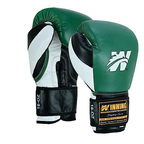 Winning Streak Pro Guantes de Boxeo Muay Thai Entrenamiento, Boxeo Guantes para Sparring Kickboxing Artes Marciales Saco Manoplas de Guantes de Boxeo Training Verde/Negro (12oz)