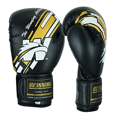 Winning Streak Pro Guantes de Boxeo Muay Thai Entrenamiento, Cuero PU Boxeo Guantes para Sparring, Artes Marciales Saco Manoplas de Guantes de Boxeo Training (14oz, Black)