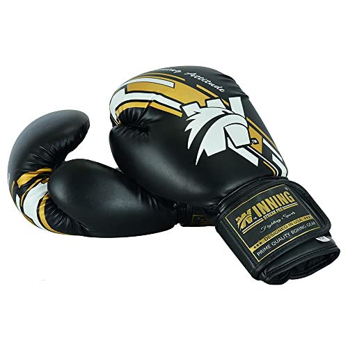 Winning Streak Pro Guantes de Boxeo Muay Thai Entrenamiento, Cuero PU Boxeo Guantes para Sparring, Artes Marciales Saco Manoplas de Guantes de Boxeo Training (14oz, Black)