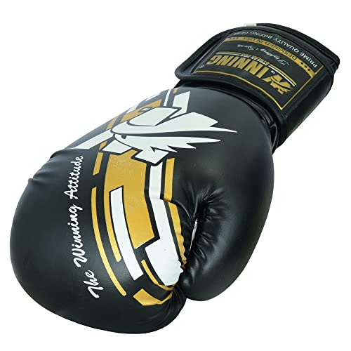 Winning Streak Pro Guantes de Boxeo Muay Thai Entrenamiento, Cuero PU Boxeo Guantes para Sparring, Artes Marciales Saco Manoplas de Guantes de Boxeo Training (14oz, Black)