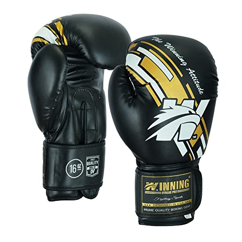 Winning Streak Pro Guantes de Boxeo Muay Thai Entrenamiento, Cuero PU Boxeo Guantes para Sparring, Artes Marciales Saco Manoplas de Guantes de Boxeo Training (14oz, Black)