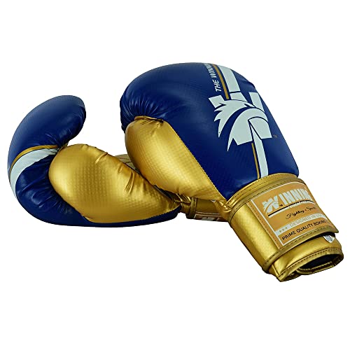 Winning Streak Pro Guantes de Boxeo Muay Thai Entrenamiento, Cuero PU Boxeo Guantes para Sparring Kickboxing Artes Marciales Saco Manoplas de Guantes de Boxeo Training Dorado (12oz, Oro/Azul)