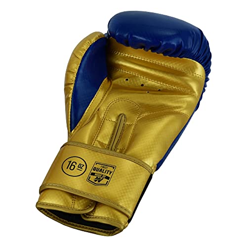 Winning Streak Pro Guantes de Boxeo Muay Thai Entrenamiento, Cuero PU Boxeo Guantes para Sparring Kickboxing Artes Marciales Saco Manoplas de Guantes de Boxeo Training Dorado (12oz, Oro/Azul)