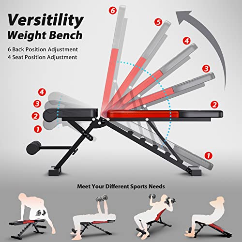 WINNOW Banco de pesas ajustable, plegable, para el hogar, ejercicio, gimnasio, entrenamiento, inclinación, declinación, banco plano para entrenamiento de cuerpo completo