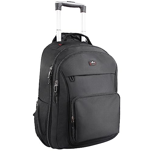 WIRABO Mochila con ruedas, 15,6 pulgadas, maleta de mano, portátil, bolsa de viaje con ruedas, mochila grande para hombre, trabajo, universidad, Negro