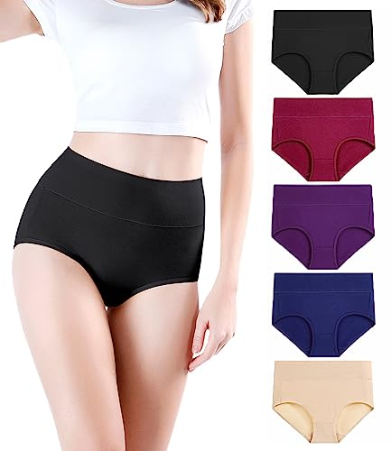 wirarpa Braguitas Culotte Algodón para Mujer Bragas de Cintura Alta Cómodo Faja Reductora Ajustan Pack de 5 Talla XL