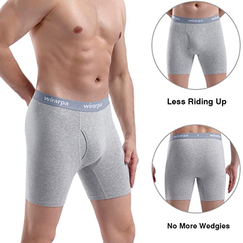 wirarpa Calzoncillos Hombre Boxer Algodon Ropa Interior Cómoda para Hombres Sin Etiquetas con Abertura Pack de 4 Multicolor-Negro Gris Blanco Azul Oscuro Talla 2XL