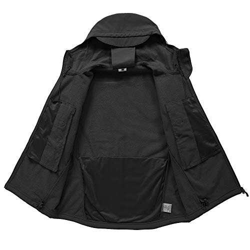 Wisdom Wolf Chaqueta impermeable con forro polar y capucha plegable y múltiples bolsillos, ligera y con cremallera completa para actividades al aire libre y esquí Para Hombre Grande Negro