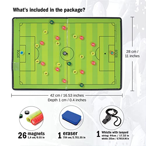 WISEPLAYERFC Carpeta Táctica Magnética Plegable para Entrenador de Fútbol con Silbato