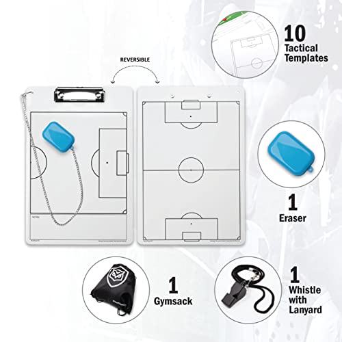 WISEPLAYERFC Pizarra Táctica Reversible para Entrenador de Fútbol con Silbato y Bolsa