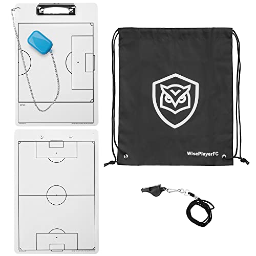 WISEPLAYERFC Pizarra Táctica Reversible para Entrenador de Fútbol con Silbato y Bolsa