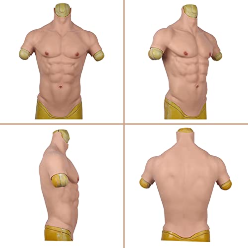 Wisfancy Muscular Abdominal Realista, Traje Masculino Musculoso Medio Cuerpo Traje Muscular Traje de Músculo de Silicona, Realista Pecho Masculino para Cosplay Crossdresser Transgénero Halloween