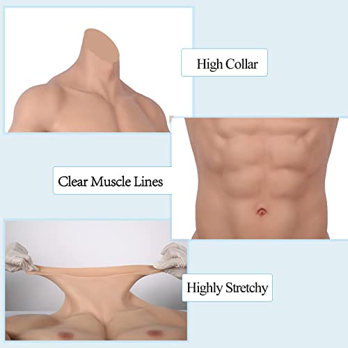 Wisfancy Muscular Abdominal Realista, Traje Masculino Musculoso Medio Cuerpo Traje Muscular Traje de Músculo de Silicona, Realista Pecho Masculino para Cosplay Crossdresser Transgénero Halloween