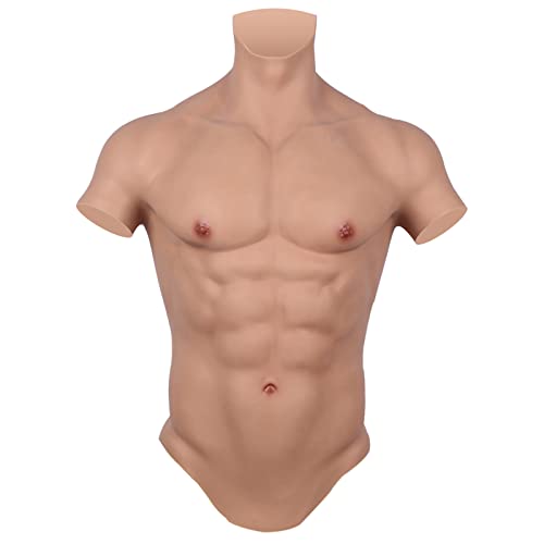 Wisfancy Muscular Abdominal Realista, Traje Masculino Musculoso Medio Cuerpo Traje Muscular Traje de Músculo de Silicona, Realista Pecho Masculino para Cosplay Crossdresser Transgénero Halloween