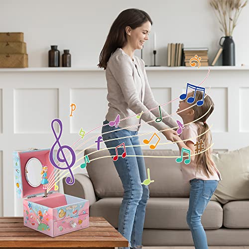 Wisplye Caja Musical para Joyas para Niñas, Caja para Joyero con Bailarina, Organizador de joyas con Cerradura,Regalo de Cumpleaños, Navidad y Acción de Gracias, Melodía Swan Lake (Rosa)