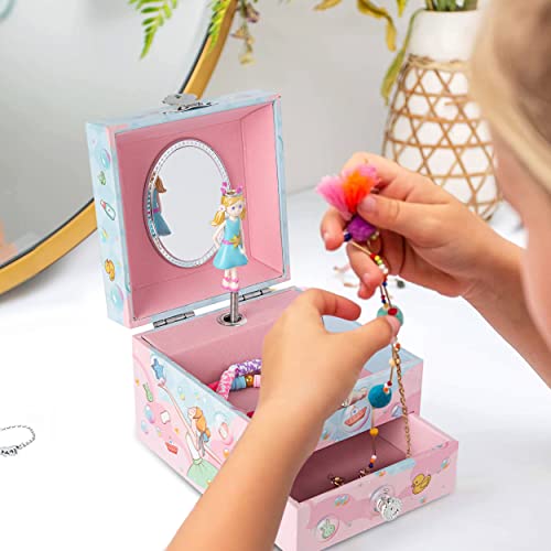 Wisplye Caja Musical para Joyas para Niñas, Caja para Joyero con Bailarina, Organizador de joyas con Cerradura,Regalo de Cumpleaños, Navidad y Acción de Gracias, Melodía Swan Lake (Rosa)