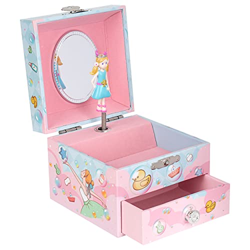 Wisplye Caja Musical para Joyas para Niñas, Caja para Joyero con Bailarina, Organizador de joyas con Cerradura,Regalo de Cumpleaños, Navidad y Acción de Gracias, Melodía Swan Lake (Rosa)