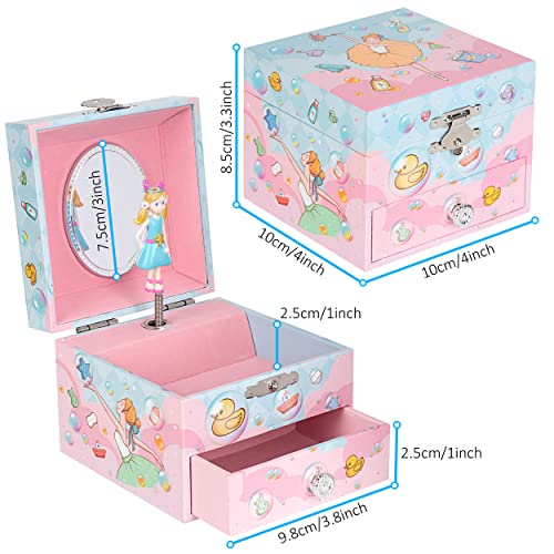 Wisplye Caja Musical para Joyas para Niñas, Caja para Joyero con Bailarina, Organizador de joyas con Cerradura,Regalo de Cumpleaños, Navidad y Acción de Gracias, Melodía Swan Lake (Rosa)