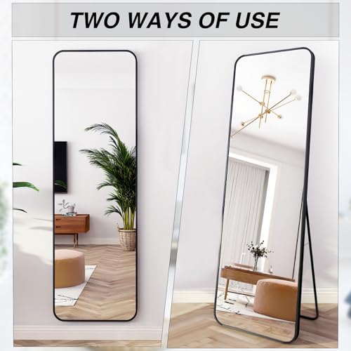 WISYOK 1x Espejo de Cuerpo Entero con 2 Formas de Uso, Espejo Grande de Pared o de Pie con Esquinas Redondeadas, Espejos de Suelo Forma Rectangular, Espejo de tocador - 150x40cm