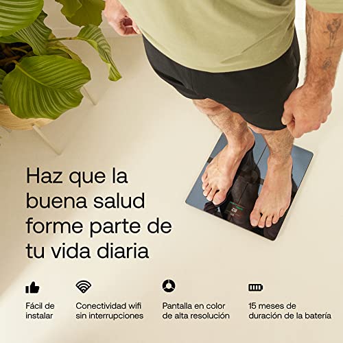 Withings Body Smart - Bascula de baño con Composición Corporal Avanzada (Peso, Grasa Corporal, Músculo, Masa Ósea, Agua, Índice de Grasa Visceral), balanza WiFi, Hasta 8 Usuarios