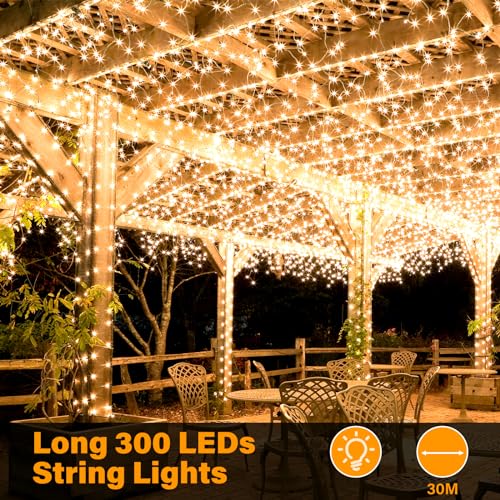 Withosent Luces Navidad, 30M 300 LED Luces para Arbol de Navidad, 8 Modos con Función de Memoria Luz Cadena Ligera Navidad para Jardín, Balcón, Interior, Boda, Fiesta Christmas Lights - Blanco Cálido