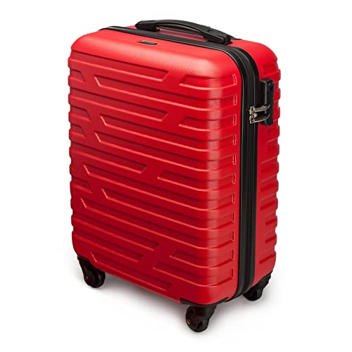 WITTCHEN Maleta de Viaje Equipaje de Mano Maleta de Cabina Maleta de ABS con 4 Ruedas giratorias Cerradura de combinación Asa telescópica A-Line II Line Tamaño S Rojo