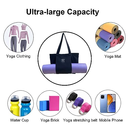 Wivmypog Bolsa para Esterilla de Yoga, Bolsa de Transporte, Bolsas para Colchoneta de Yoga Bolsa de Hombro Grande, Bolsa de Gimnasio para Mujeres, Yoga,Soporte, Viajes, Oficina (Negro)