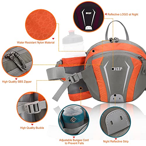 WLZP Riñonera Running Deportiva Hombre Mujer con Soporte para Botellas Senderismo,Montañismo, Senderismo,Camping,Ciclismo,Correr-Incluye Kit de protección Solar Naranja