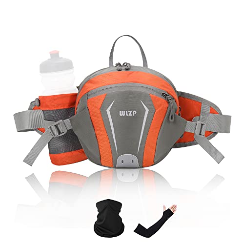 WLZP Riñonera Running Deportiva Hombre Mujer con Soporte para Botellas Senderismo,Montañismo, Senderismo,Camping,Ciclismo,Correr-Incluye Kit de protección Solar Naranja