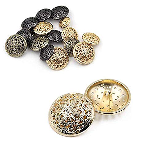 Wohlstand 50Pcs Botón de costura de metal hueco,Botón de la Ropa 15mm,Botones metálicos para abrigo o traje con hebillas,dorado