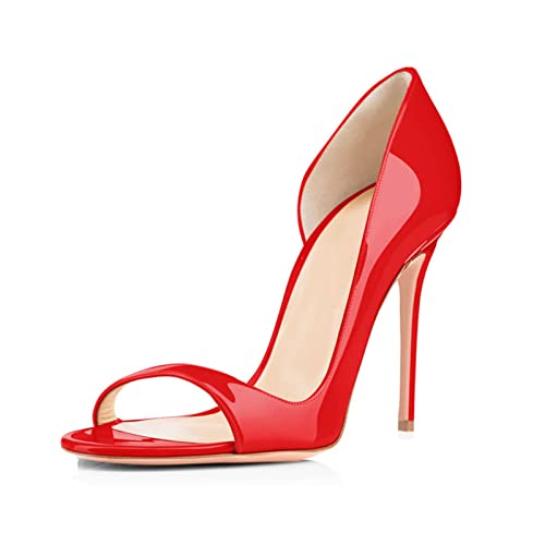 WOkismD 12CM/ 4.72IN Sexy Charol Open Toe High Heels Fetish Zapatos Stiletto Nightclub Pole Dance Wedding Party Prom Sandalias,Rojo,39 EU