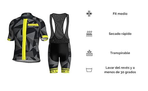 WOLFIRE WF Ropa Ciclismo Hombre, Traje Ciclismo Hombre, con 12D Gel Pad Bib Acolchado, Maillot Ciclismo Hombre Verano, Equipacion Ciclismo Hombre, Mallot y Culot MTB, Culotte Ciclismo Hombre