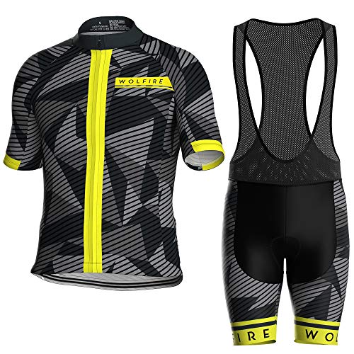 WOLFIRE WF Ropa Ciclismo Hombre, Traje Ciclismo Hombre, con 12D Gel Pad Bib Acolchado, Maillot Ciclismo Hombre Verano, Equipacion Ciclismo Hombre, Mallot y Culot MTB, Culotte Ciclismo Hombre