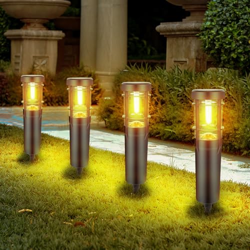 WolinTek Luces Solares LED Exterior Jardin,4 Paquete Balizas Solares LED para Exterior,IP65 Impermeable,luces de suelo para Jardín,Paisajes,Caminos,Patios,Entradas,Pasarelas,etc