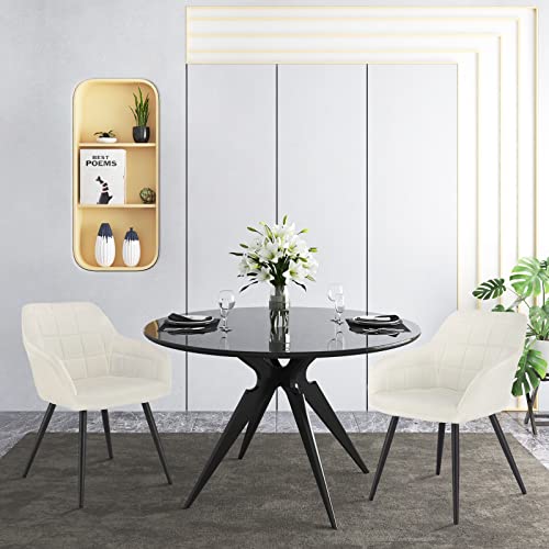 WOLTU 1x Silla de Comedor Nordica Estilo Vintage Juego de 1, Silla de Cocina Silla Tapizada con Reposabrazos Tapizadas en Terciopelo, Estructura de Metal, Crema BH93cm-1