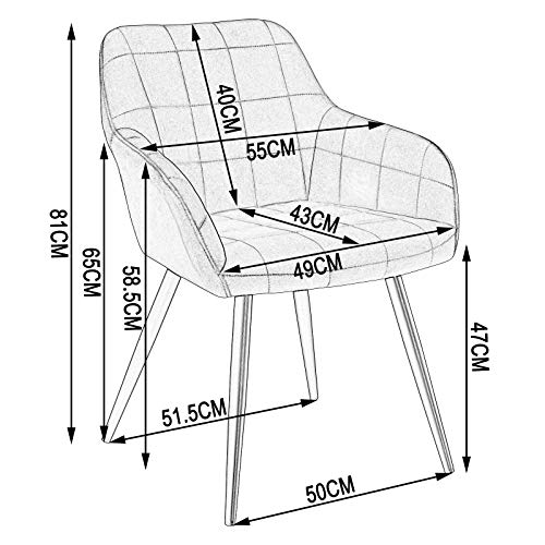 WOLTU 1x Silla de Comedor Nordica Estilo Vintage Juego de 1, Silla de Cocina Silla Tapizada con Reposabrazos Tapizadas en Terciopelo, Estructura de Metal, Crema BH93cm-1