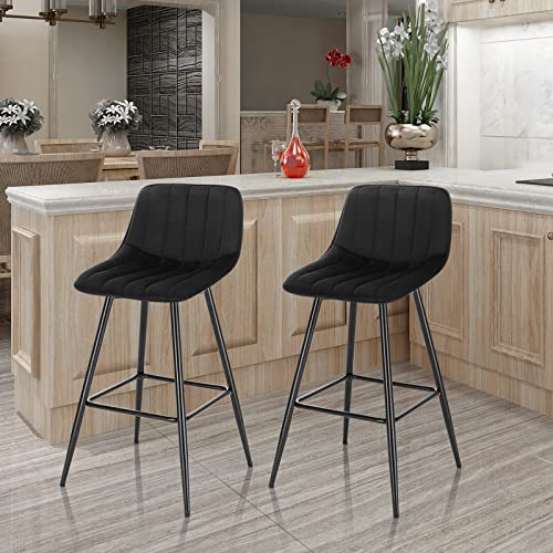 WOLTU 2X Taburete de Bar con Respaldo Paquete de 2 Marco de Metal Muebles Cocina Asiento de Terciopelo Taburetes Cocina Altos Sillas Bar Altas Cocina Negro BH253sz-2